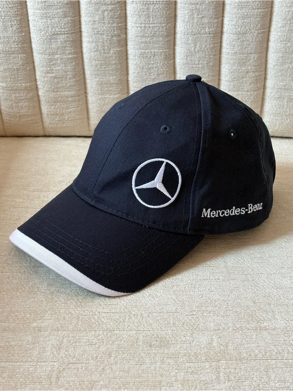 Mercedes Benz Logo Baseball Cap Navy Blue White Embroidered Strapback OSFA